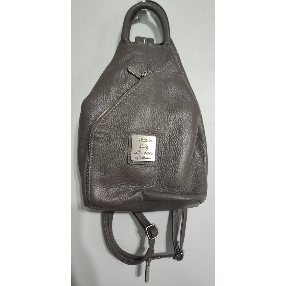 Valentina Made in Italy Sling Pebbled Leather Backpack Bag In Taupe NWT